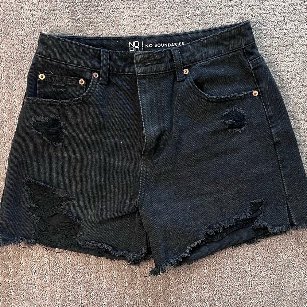 No Boundaries Black Ripped Jean Shorts